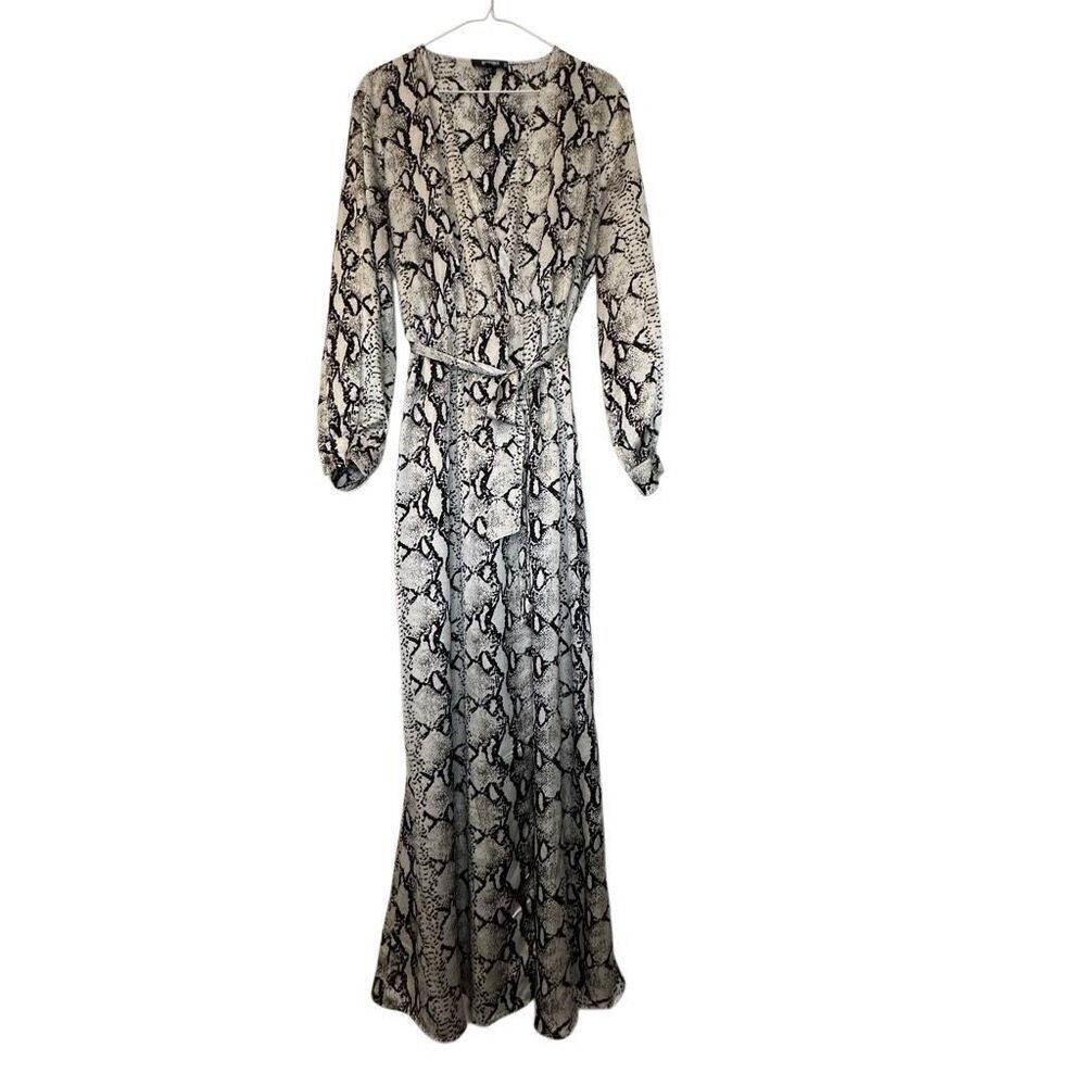 Snake Print Long Sleeve Maxi Dress - Black & White